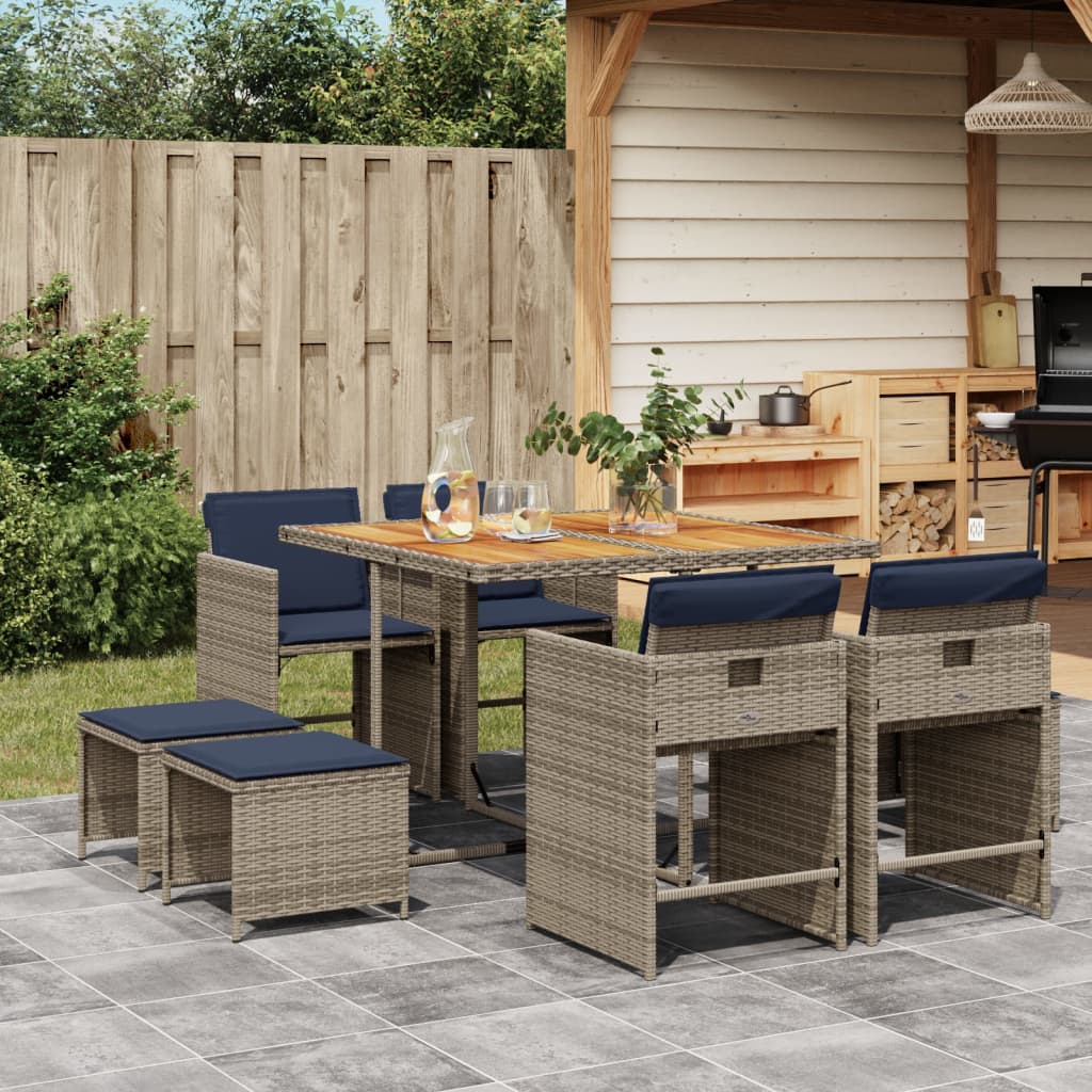 Set da pranzo da giardino da 9 pz con Cuscini Grigio
