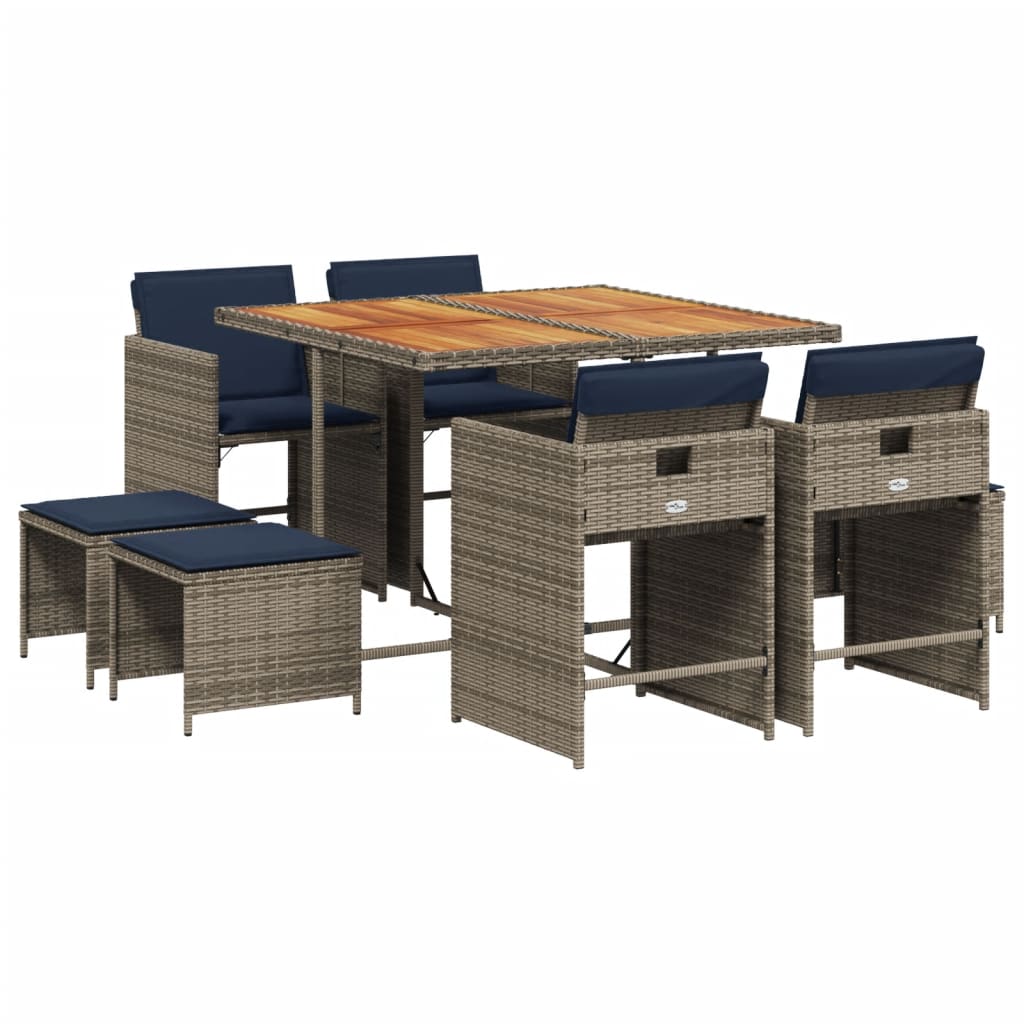 Set da pranzo da giardino da 9 pz con Cuscini Grigio