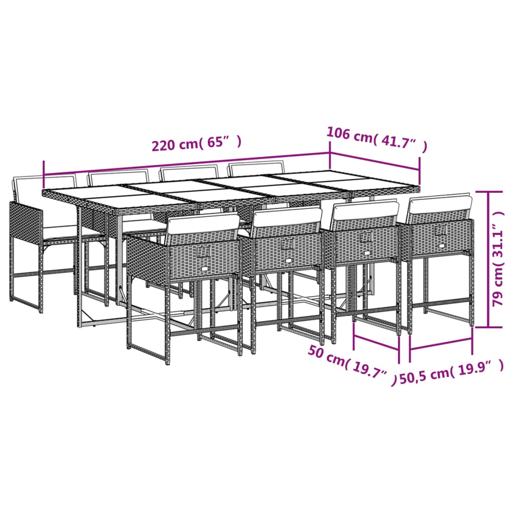 Set da pranzo per giardino 8 sedie in polyrattan marrone 220 cm