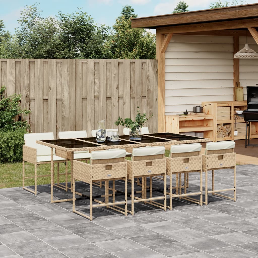 Set pranzo da giardino 8 sedie, tavolo in vetro e polyrattan