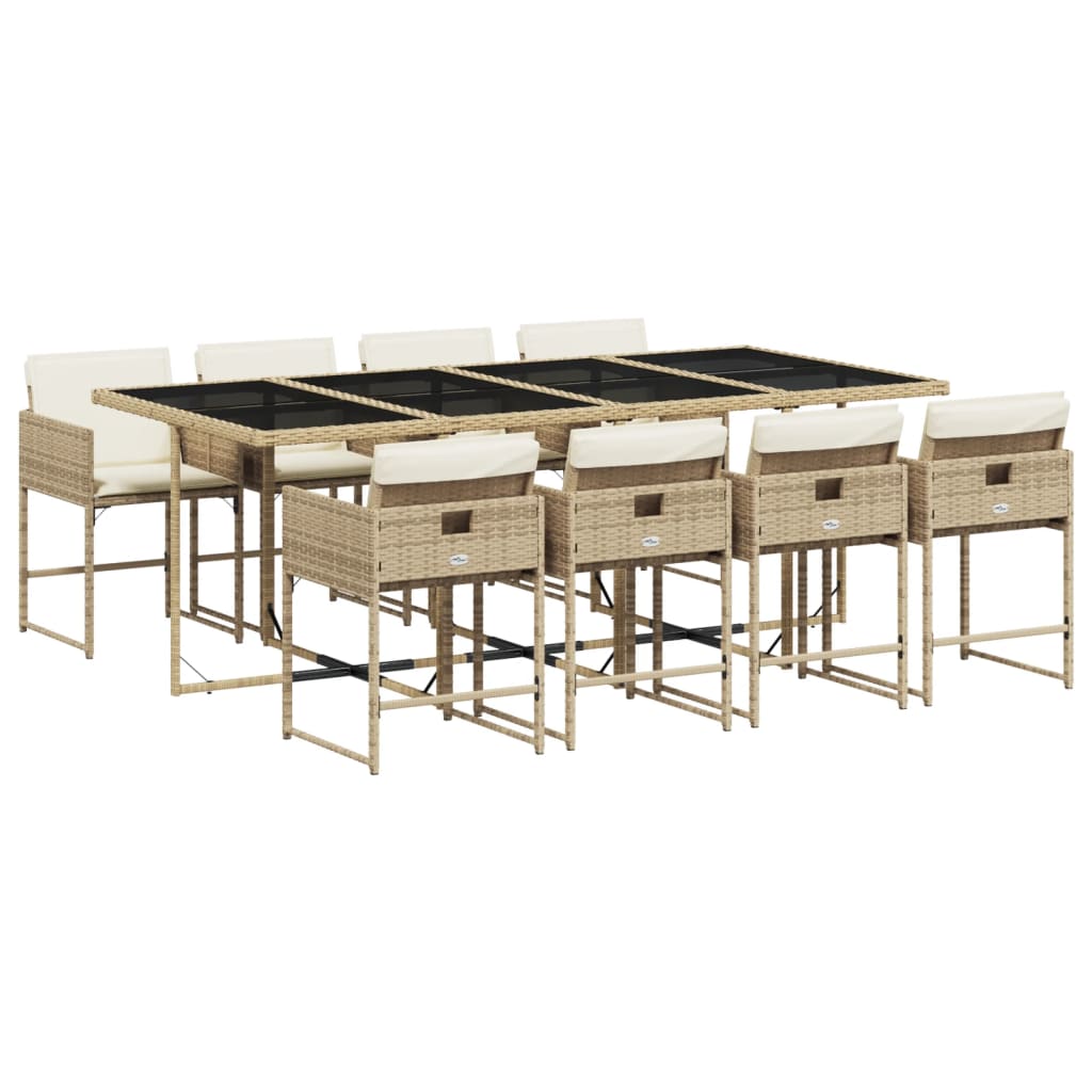 Set pranzo da giardino 8 sedie, tavolo in vetro e polyrattan