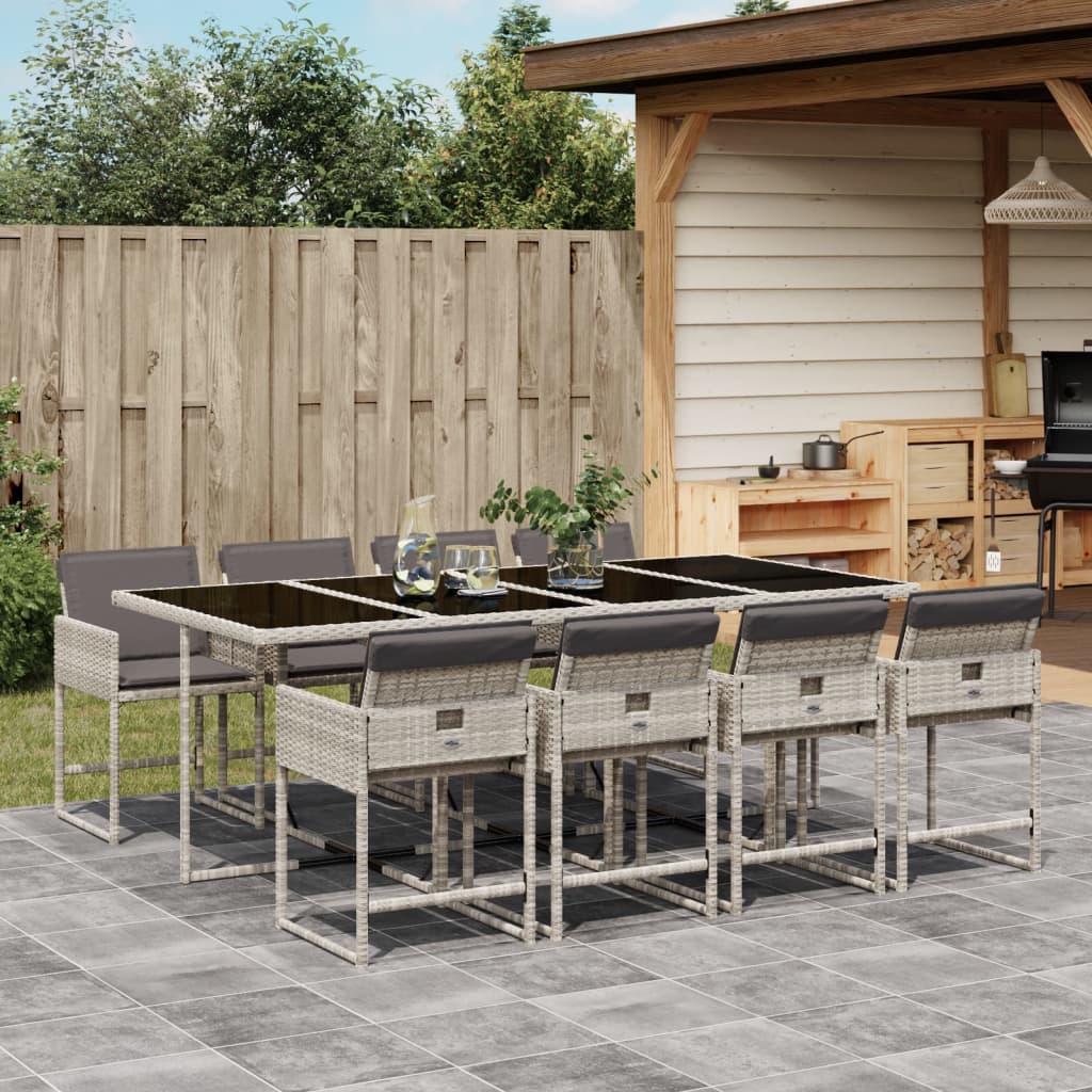 Tavolo con 8 Sedie Rattan PE Grigio Chiaro 220 cm