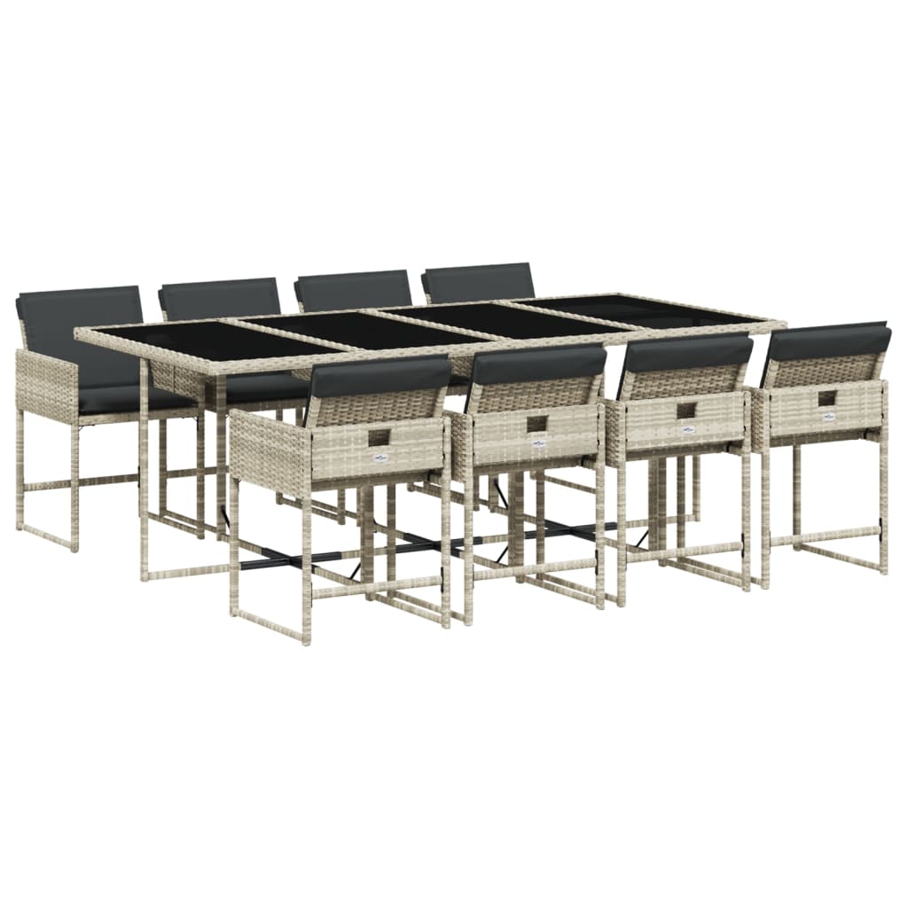 Tavolo con 8 Sedie Rattan PE Grigio Chiaro 220 cm