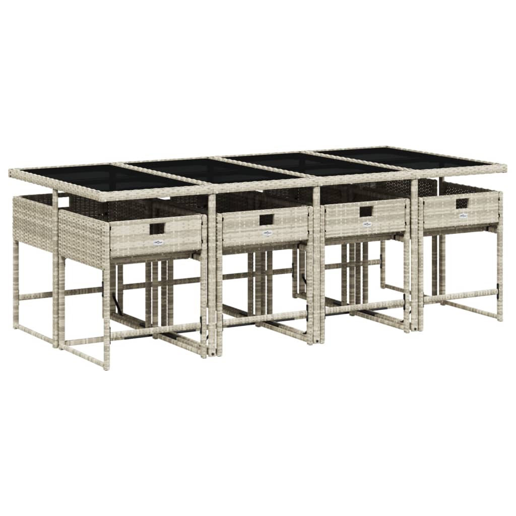 Tavolo con 8 Sedie Rattan PE Grigio Chiaro 220 cm