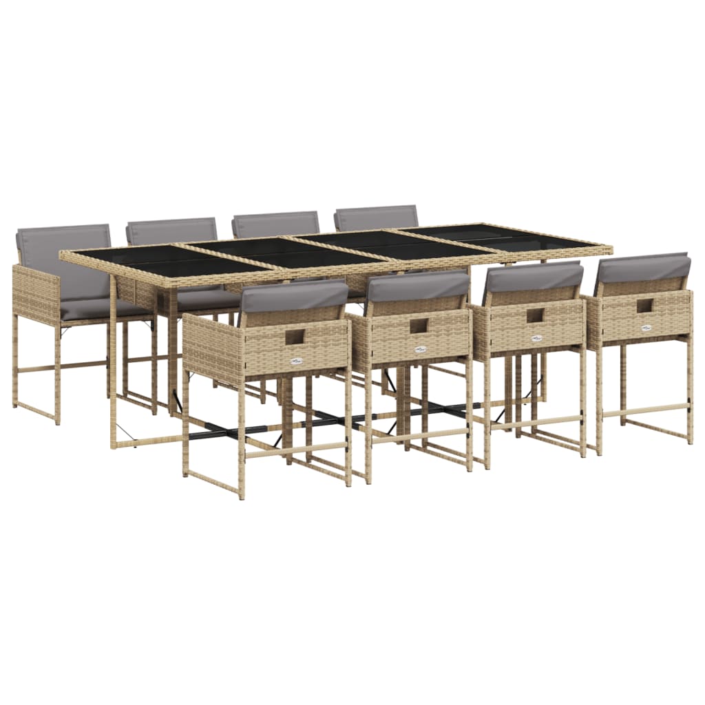 Set pranzo giardino 9 pz rattan PE con piano in vetro nero