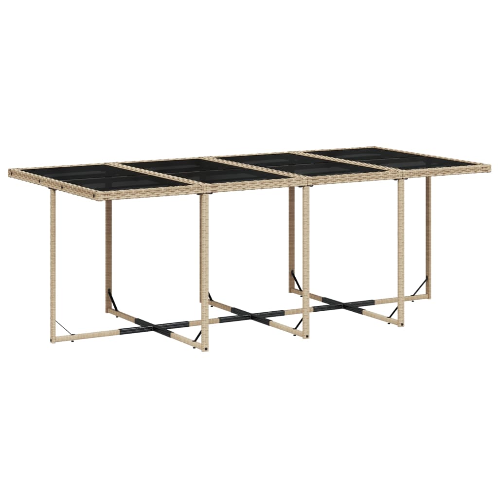 Set pranzo giardino 9 pz rattan PE con piano in vetro nero