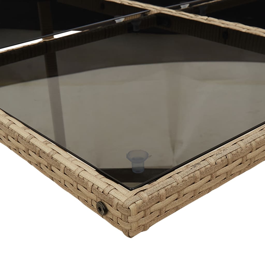 Set pranzo giardino 9 pz rattan PE con piano in vetro nero