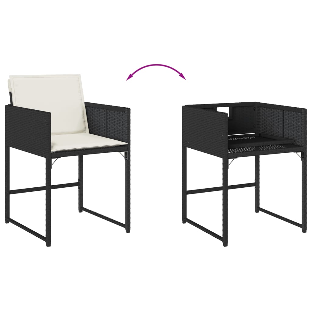 Salotto pranzo giardino 9 pz in polyrattan nero e cuscini