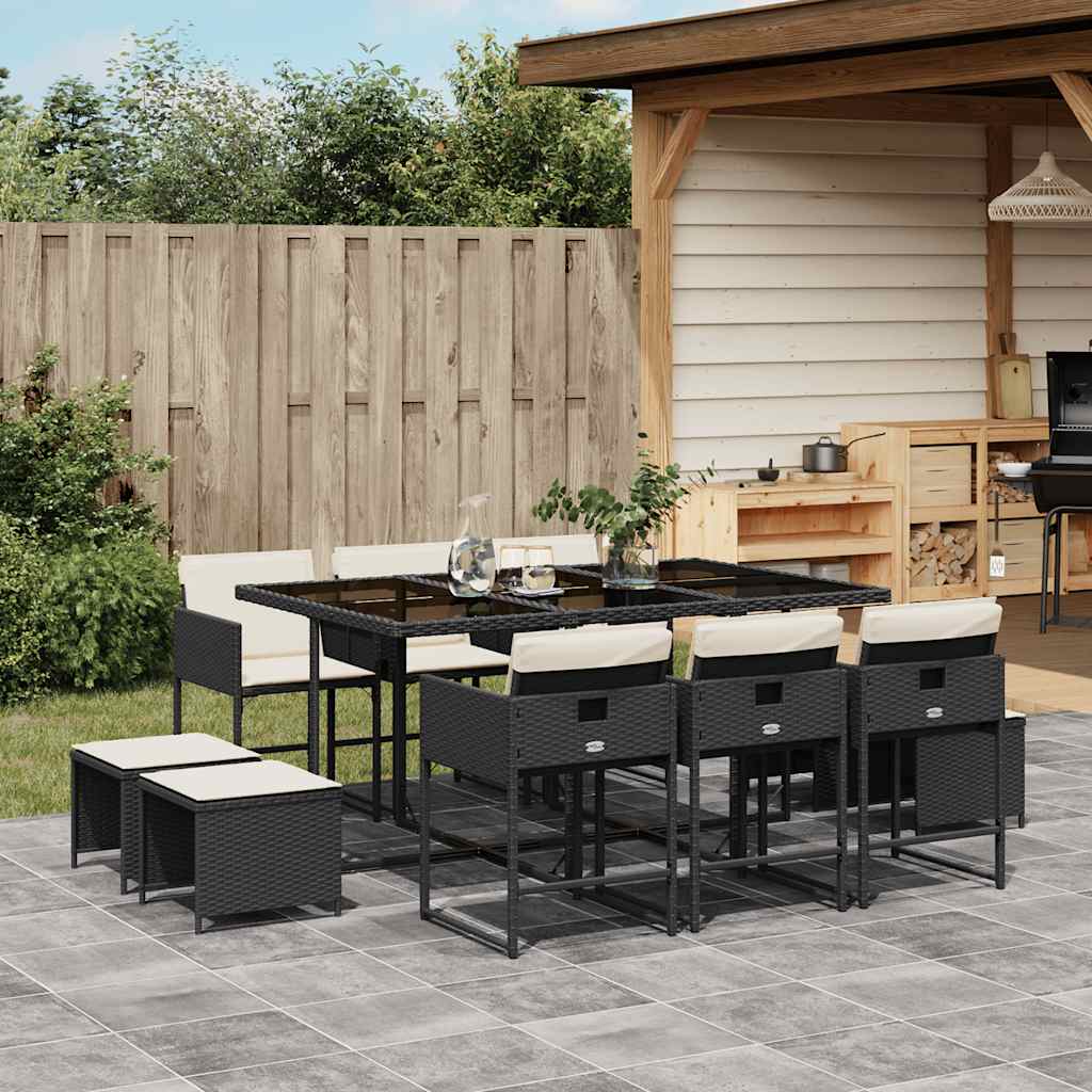 Set Tavolo e Sedie da Esterno in Polyrattan Nero, 11 pz