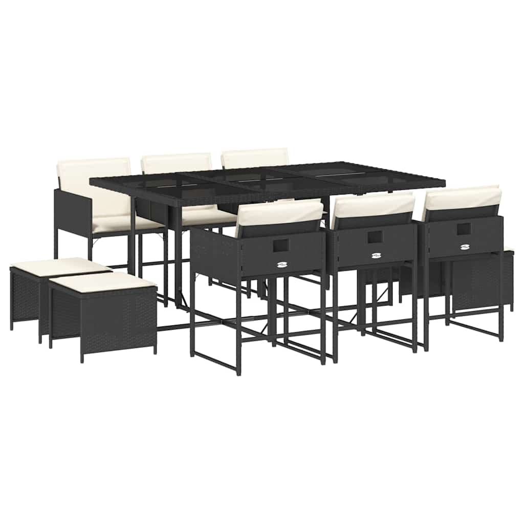 Set Tavolo e Sedie da Esterno in Polyrattan Nero, 11 pz