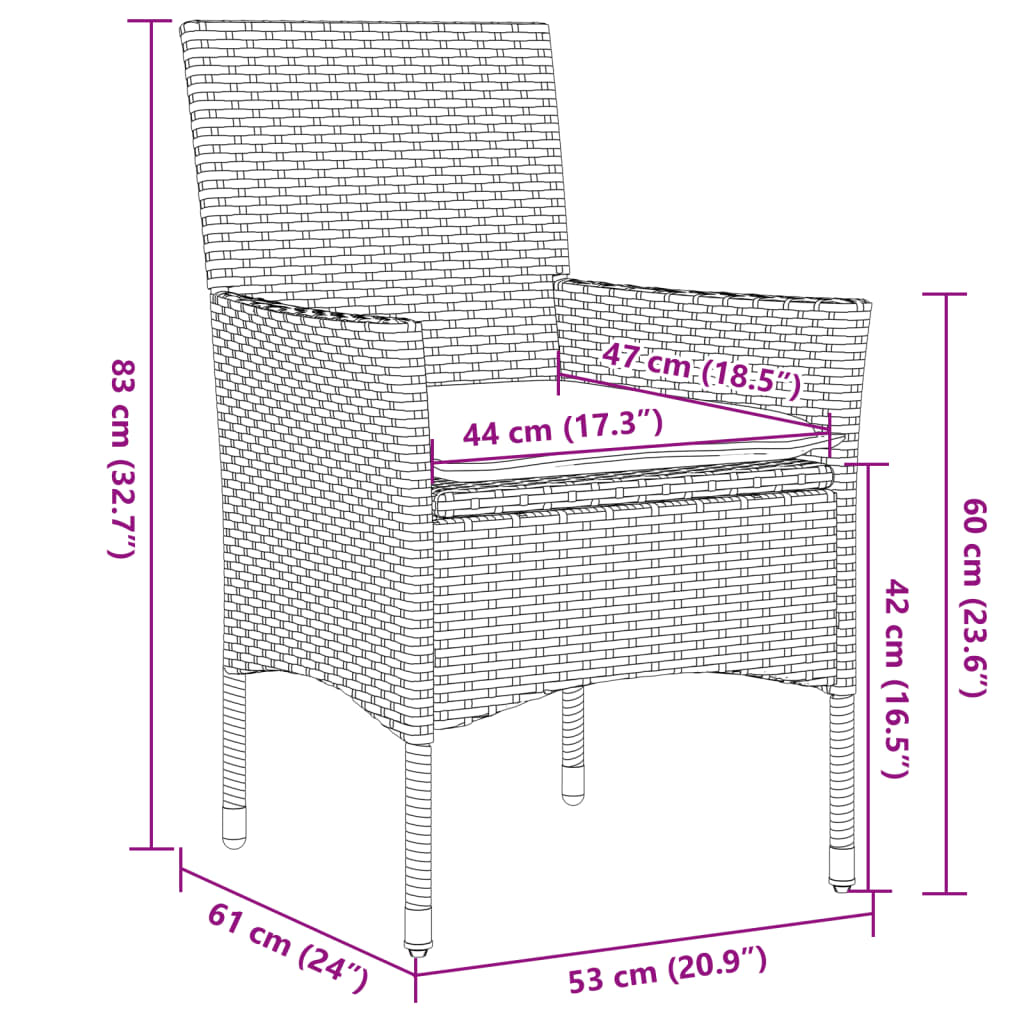 Set da Pranzo da Giardino 5pz con Cuscini Polyrattan e Vetro