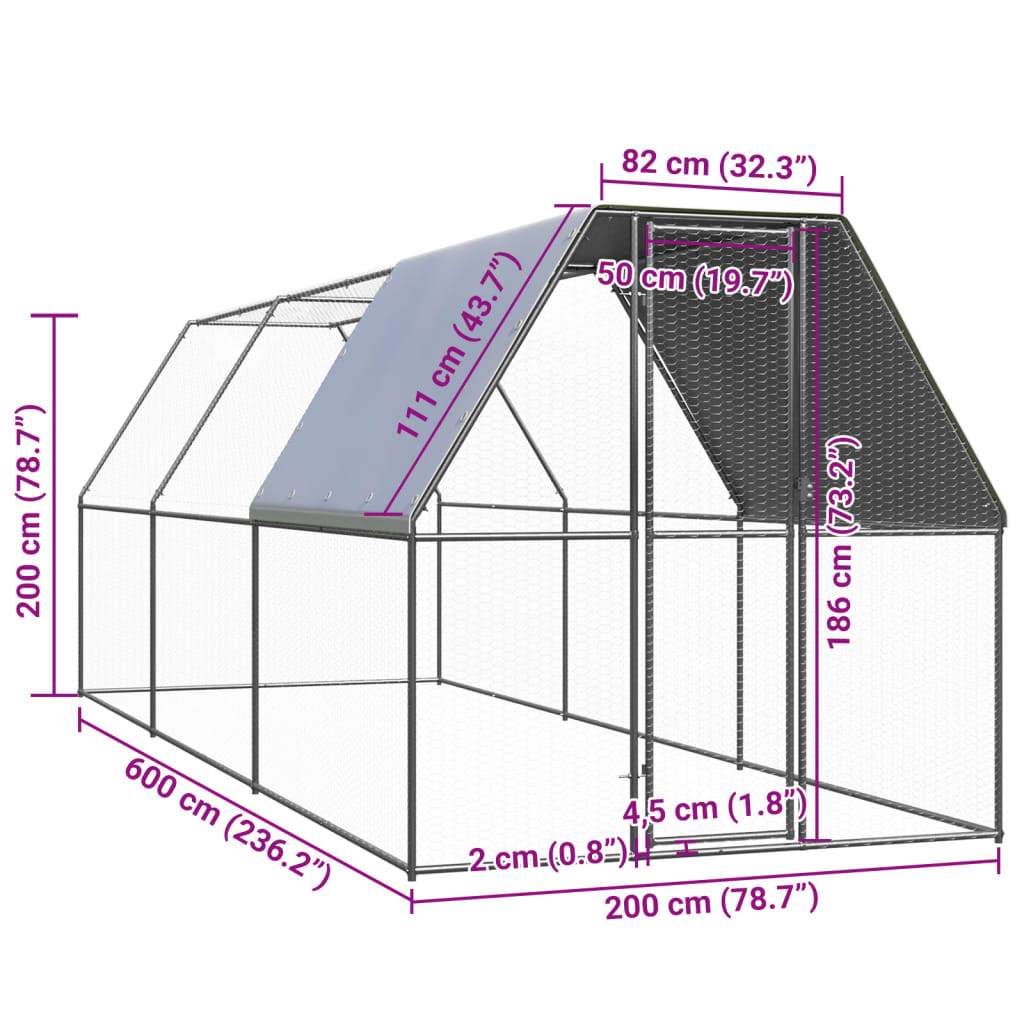 Gabbia per Polli 2x6x2 m in Acciaio Zincato