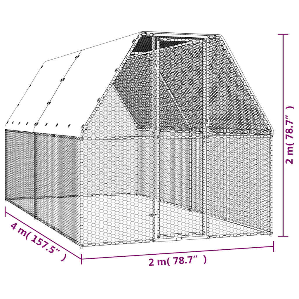 Gabbia per Polli 2x4x2 m in Acciaio Zincato