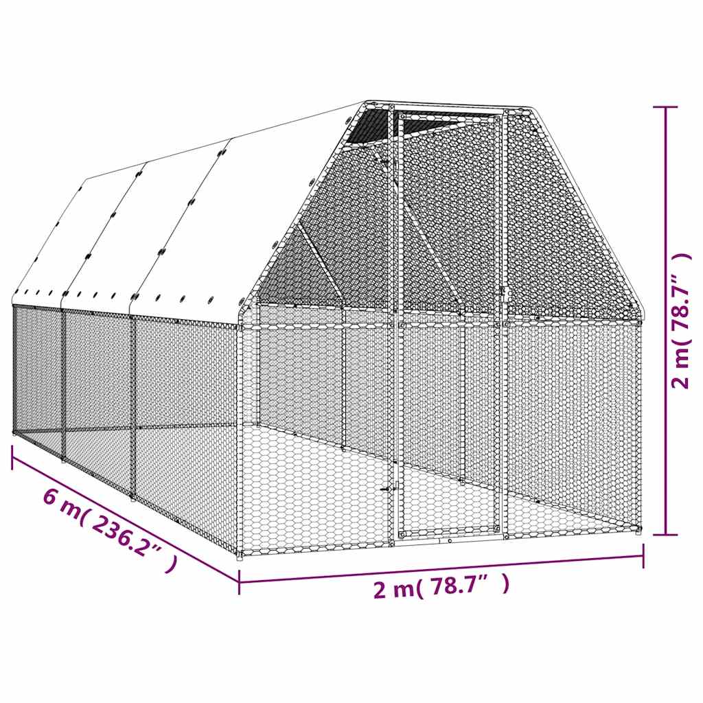 Gabbia per Polli 2x6x2 m in Acciaio Zincato