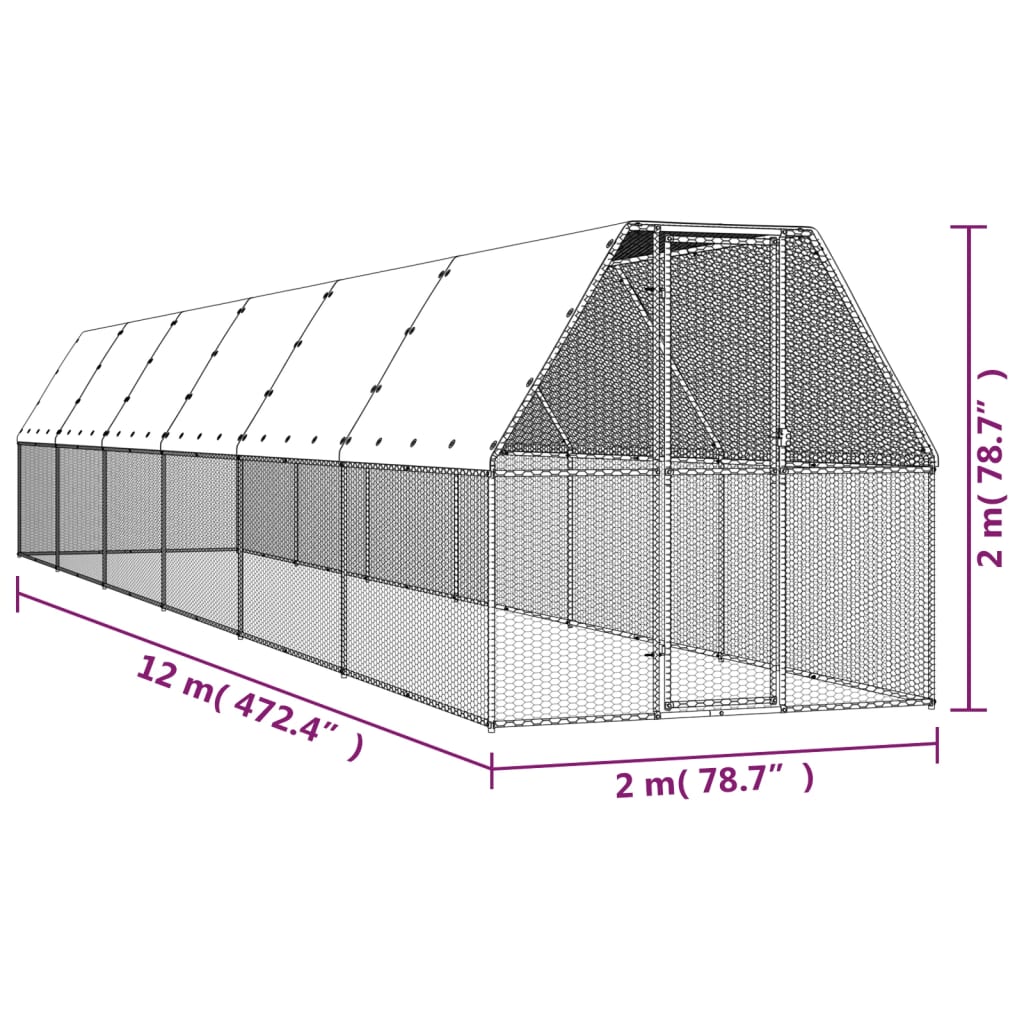 Gabbia per Polli 2x12x2 m in Acciaio Zincato