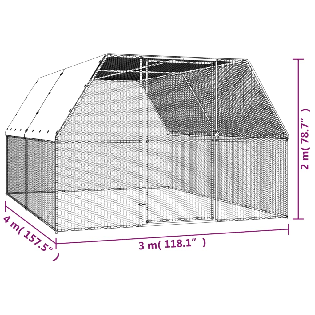 Gabbia per Polli 3x4x2 m in Acciaio Zincato