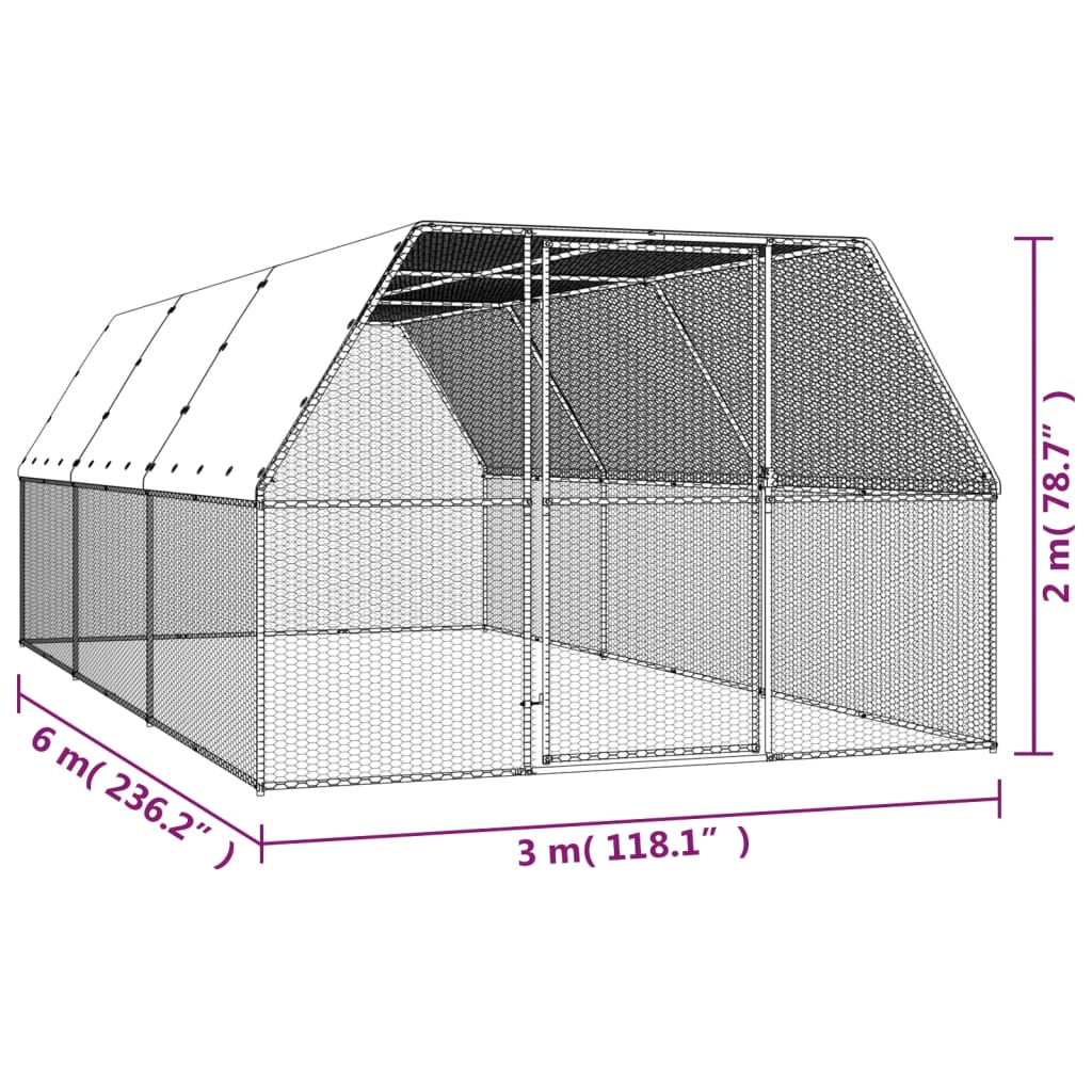 Gabbia per Polli 3x6x2 m in Acciaio Zincato