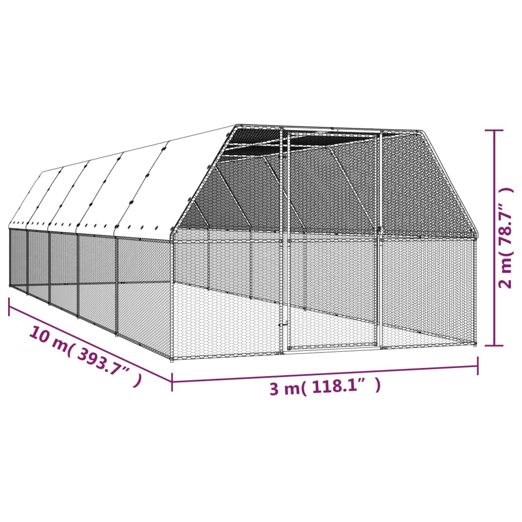 Gabbia per Polli 3x10x2 m in Acciaio Zincato