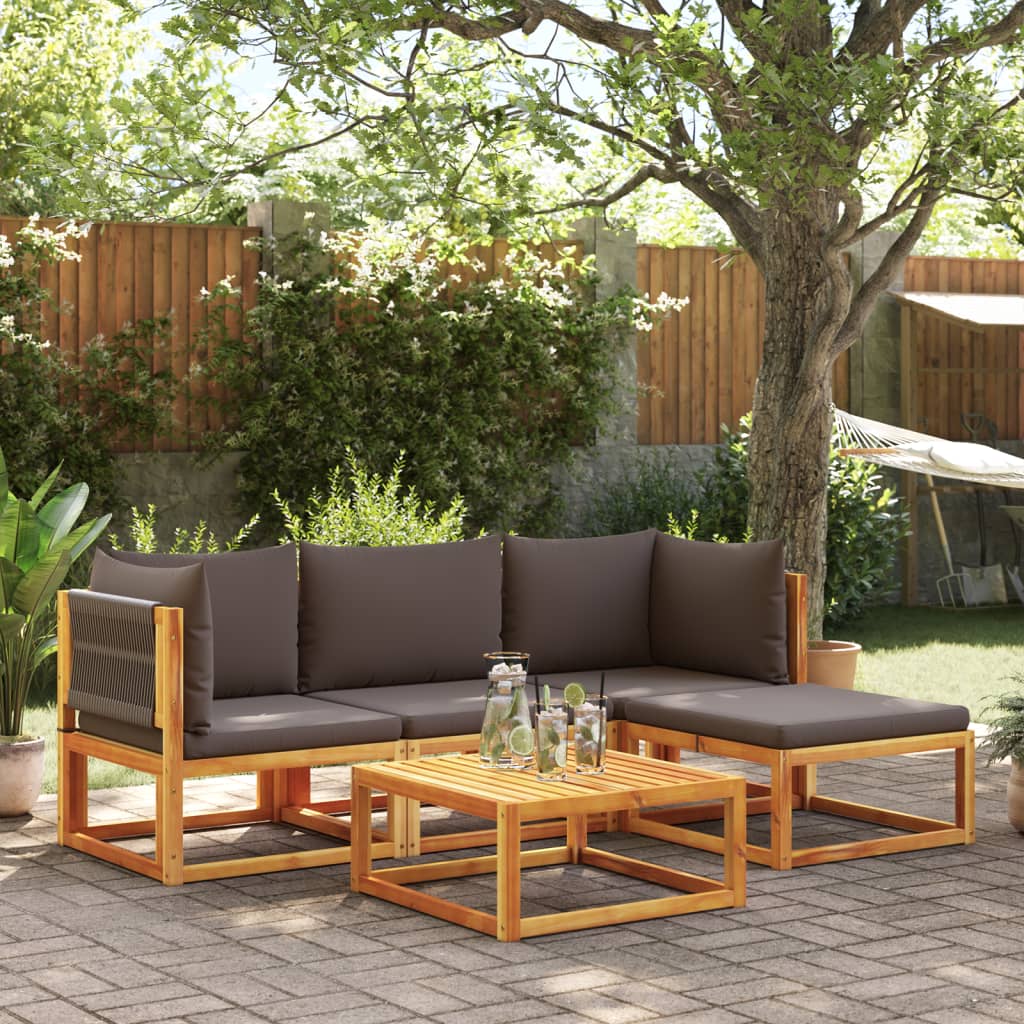 Set di divani da giardino 5 pz con cuscini in legno di acacia