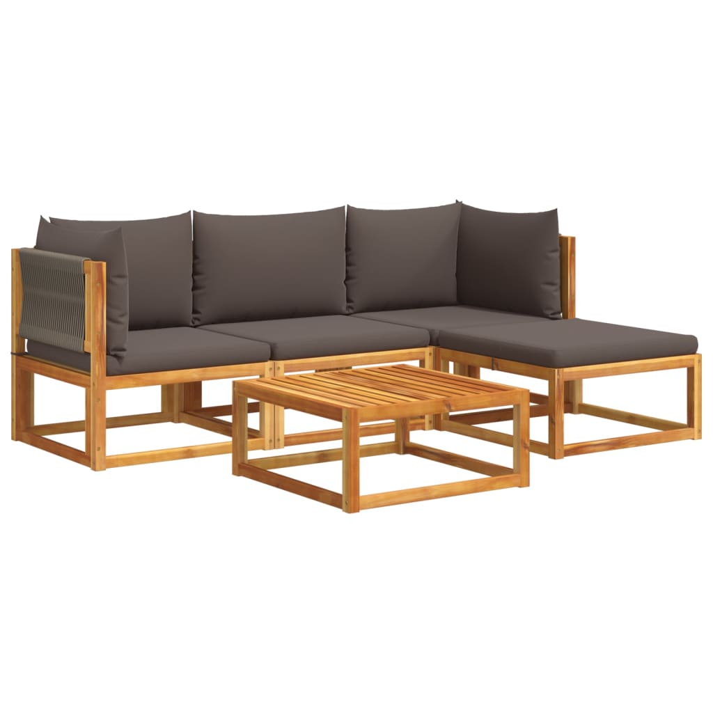 Set di divani da giardino 5 pz con cuscini in legno di acacia