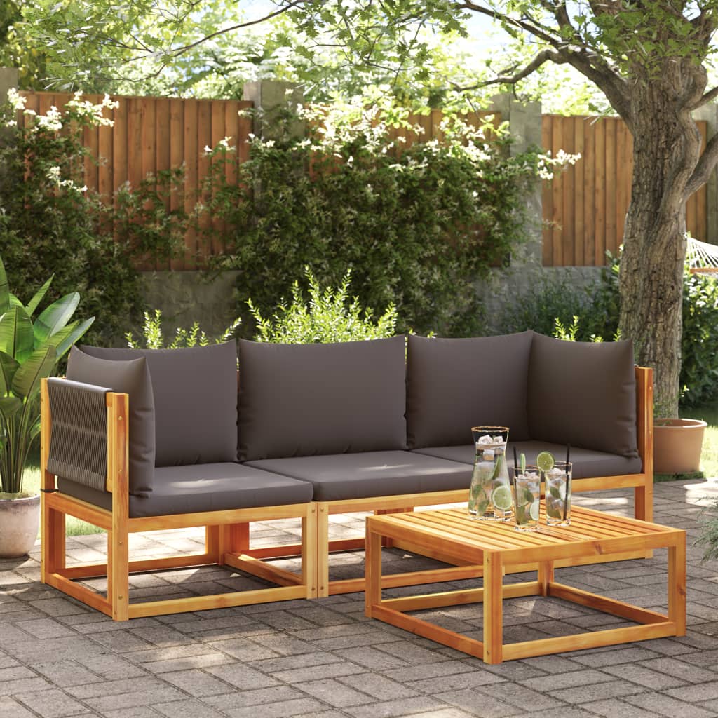 Set di divani da giardino 3 pz con cuscini in legno di acacia