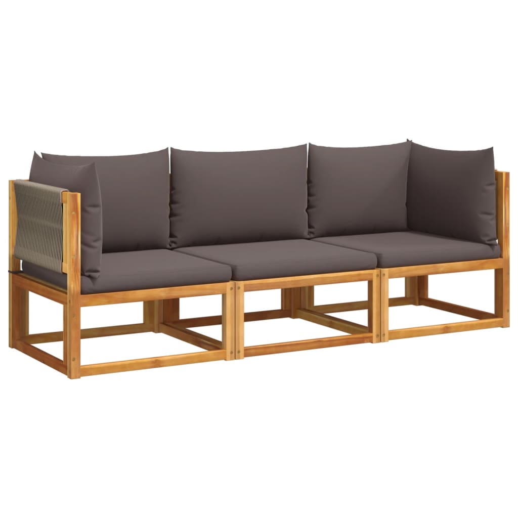Set di divani da giardino 3 pz con cuscini in legno di acacia