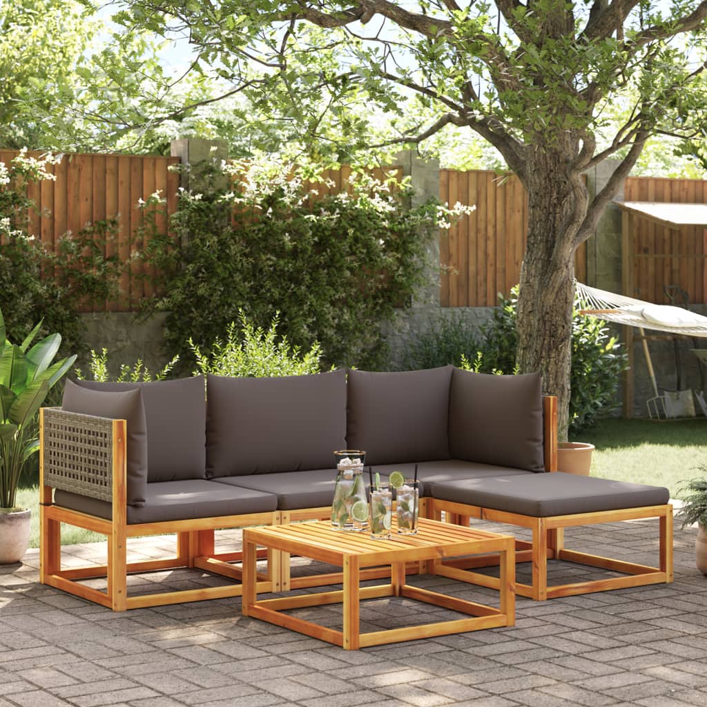 Set di divani da giardino 5 pz con cuscini in legno di acacia
