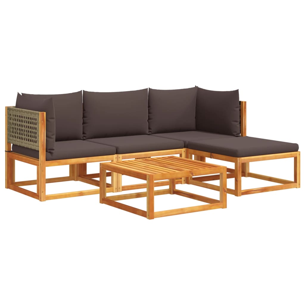 Set di divani da giardino 5 pz con cuscini in legno di acacia