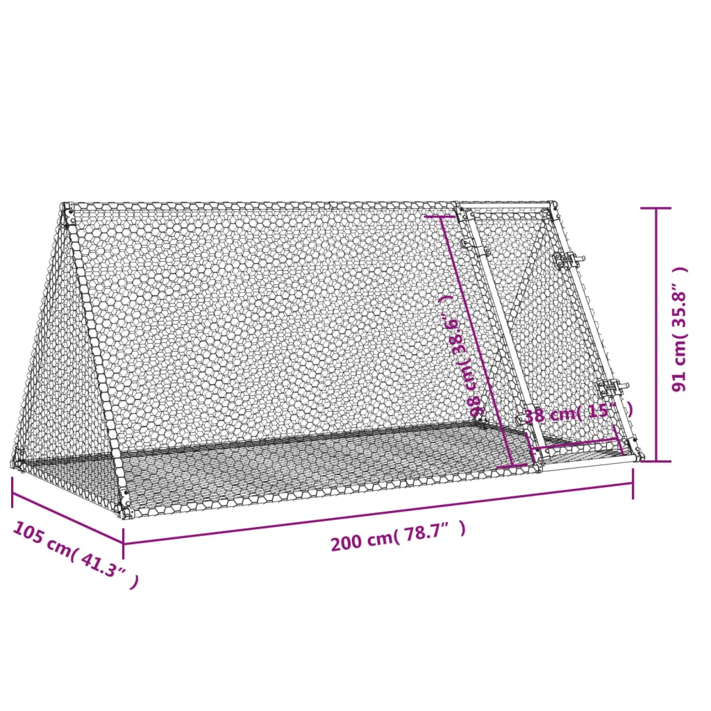 Conigliera Argento 200x105x91 cm in Acciaio Zincato