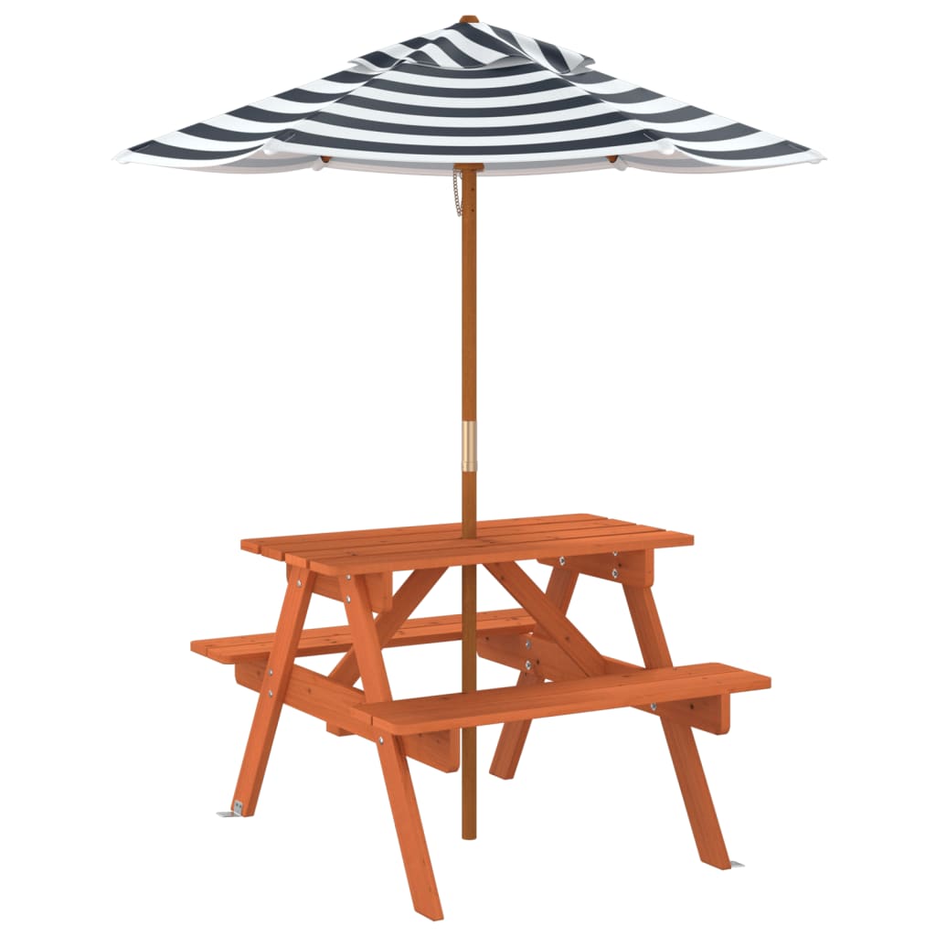 Tavolo da Picnic per 4 Bambini con Ombrellone Legno di Abete