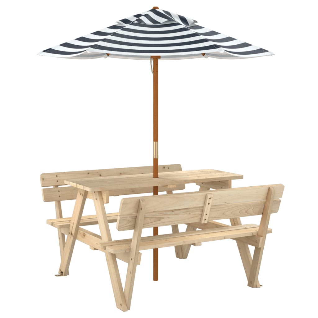 Tavolo da Picnic per 4 Bambini con Ombrellone Legno di Abete