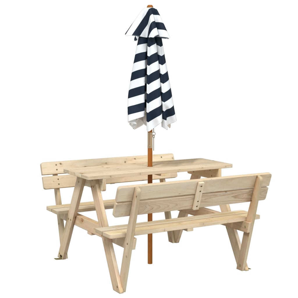 Tavolo da Picnic per 4 Bambini con Ombrellone Legno di Abete