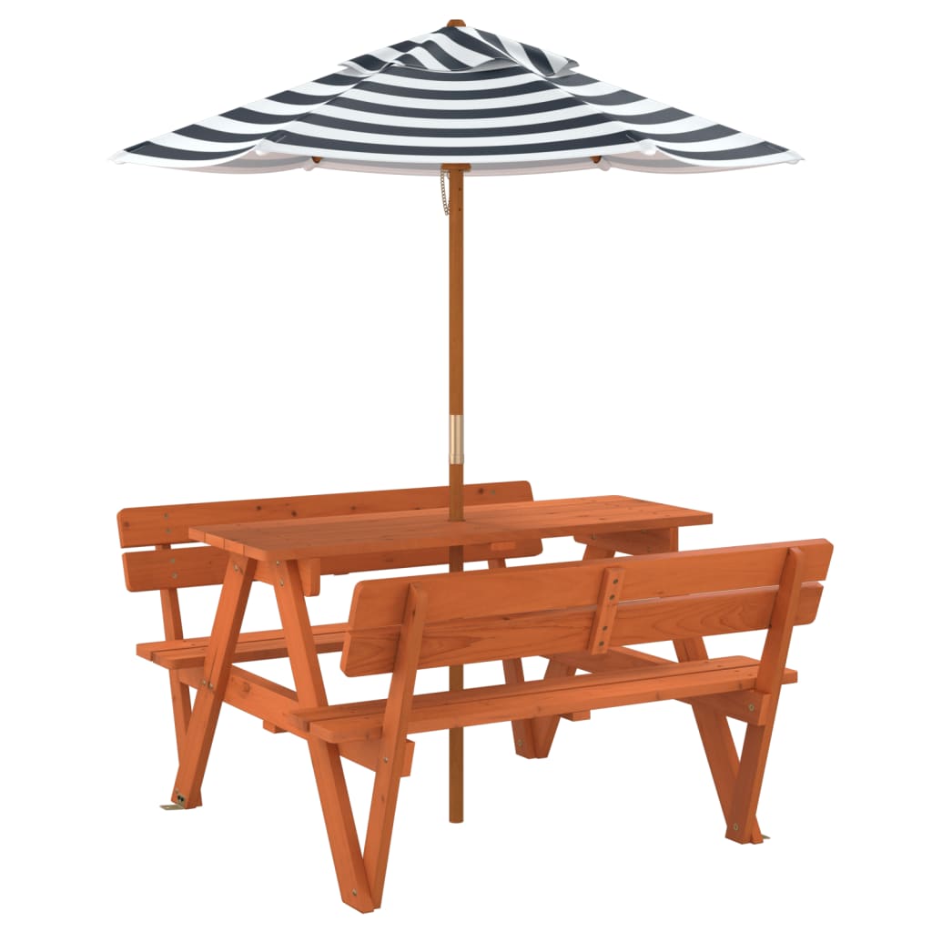 Tavolo da Picnic per 4 Bambini con Ombrellone Legno di Abete