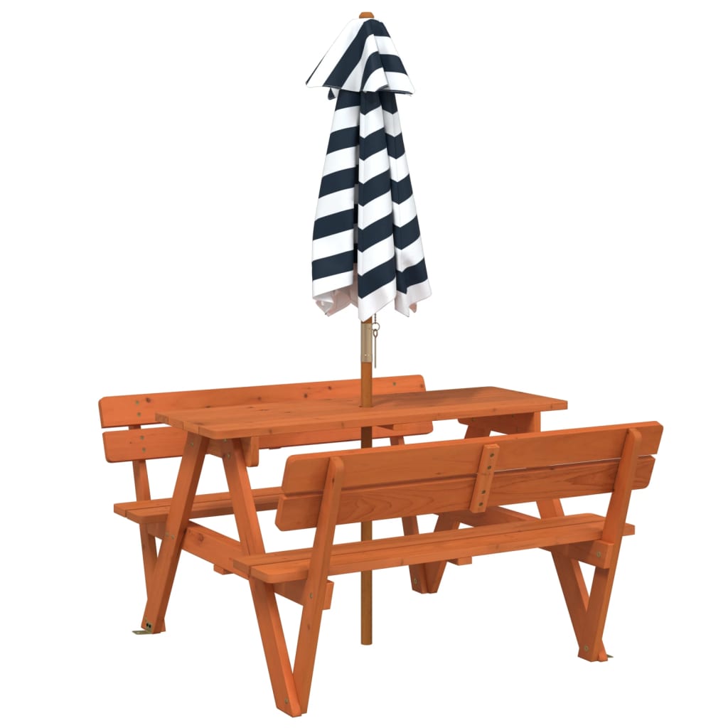 Tavolo da Picnic per 4 Bambini con Ombrellone Legno di Abete