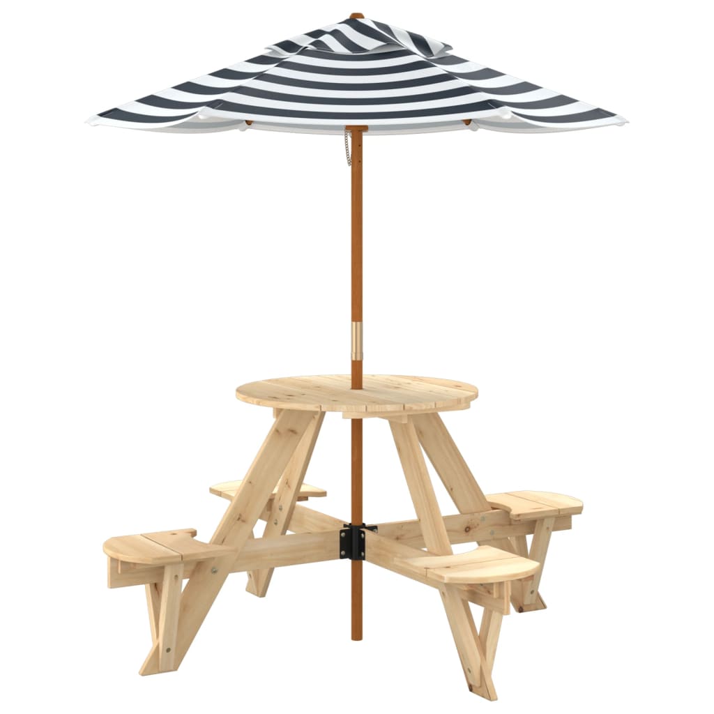 Tavolo Picnic per 4 Bambini con Ombrellone Rotondo Legno Abete