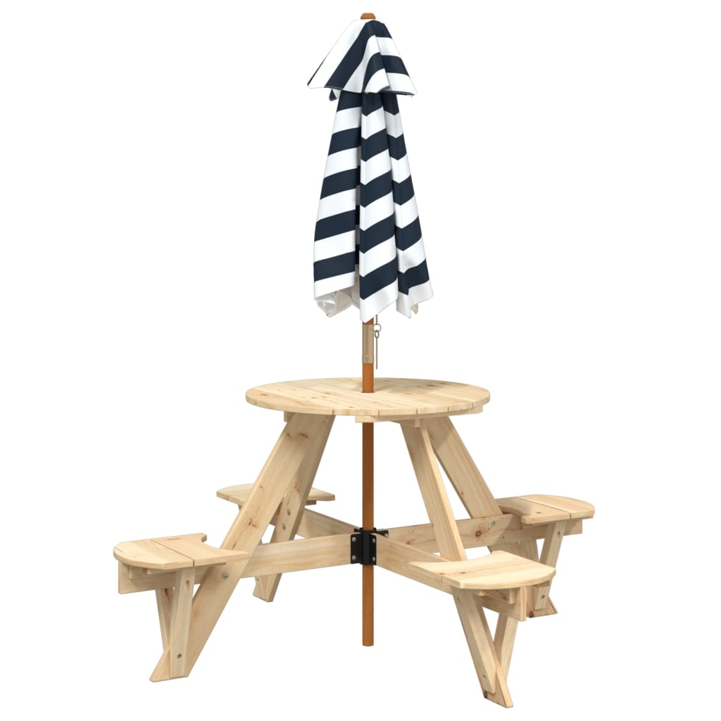 Tavolo Picnic per 4 Bambini con Ombrellone Rotondo Legno Abete