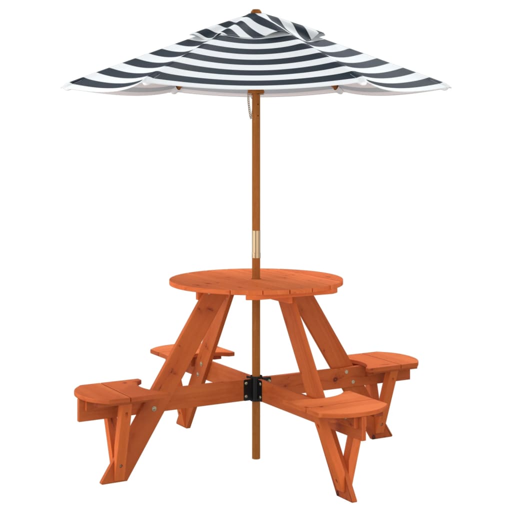 Tavolo Picnic per 4 Bambini con Ombrellone Rotondo Legno Abete