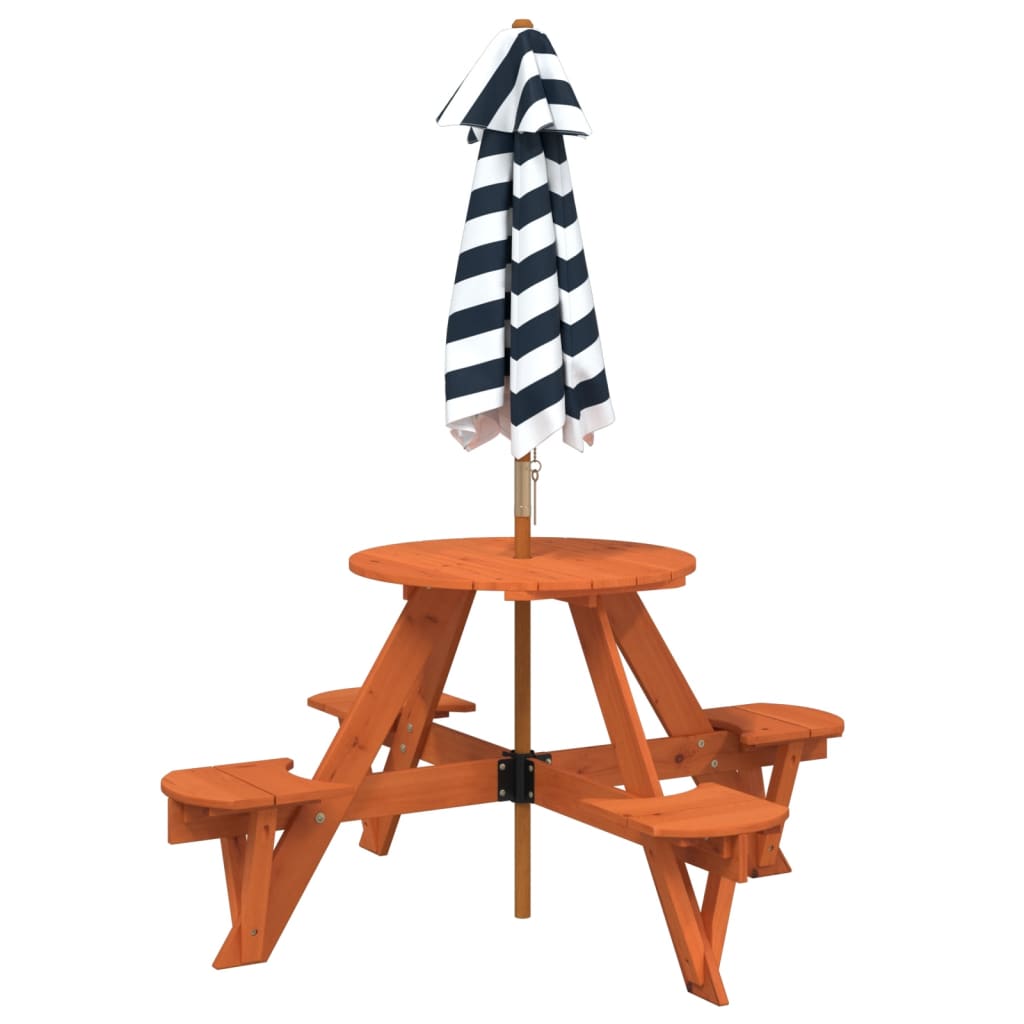 Tavolo Picnic per 4 Bambini con Ombrellone Rotondo Legno Abete