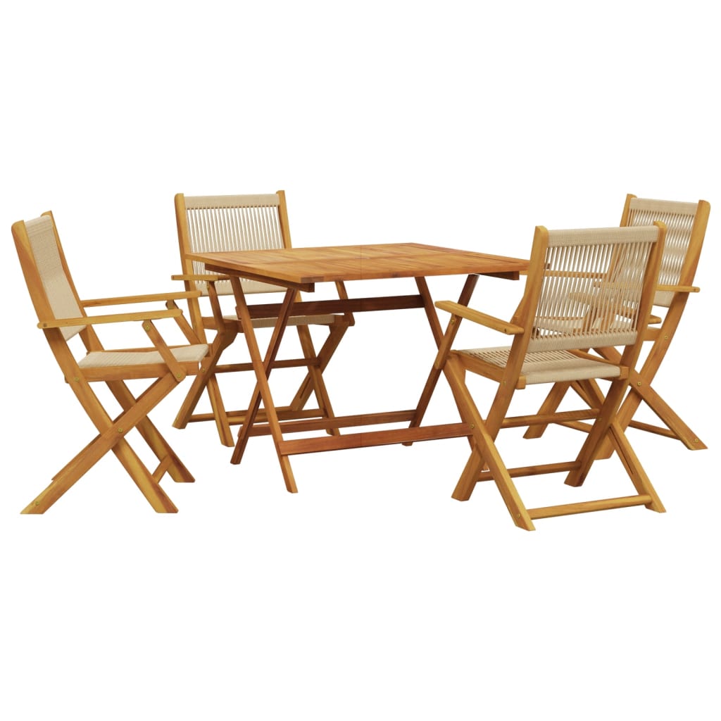 Set Pranzo da Giardino 5 pz Beige Polipropilene/ Legno Massello