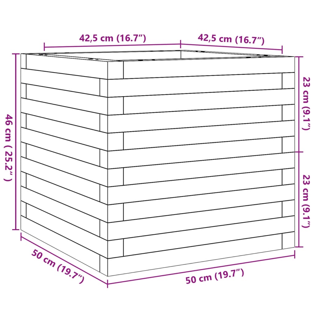 Fioriera Giardino Marrone Cera 50x50x46 cm Legno Massello Pino