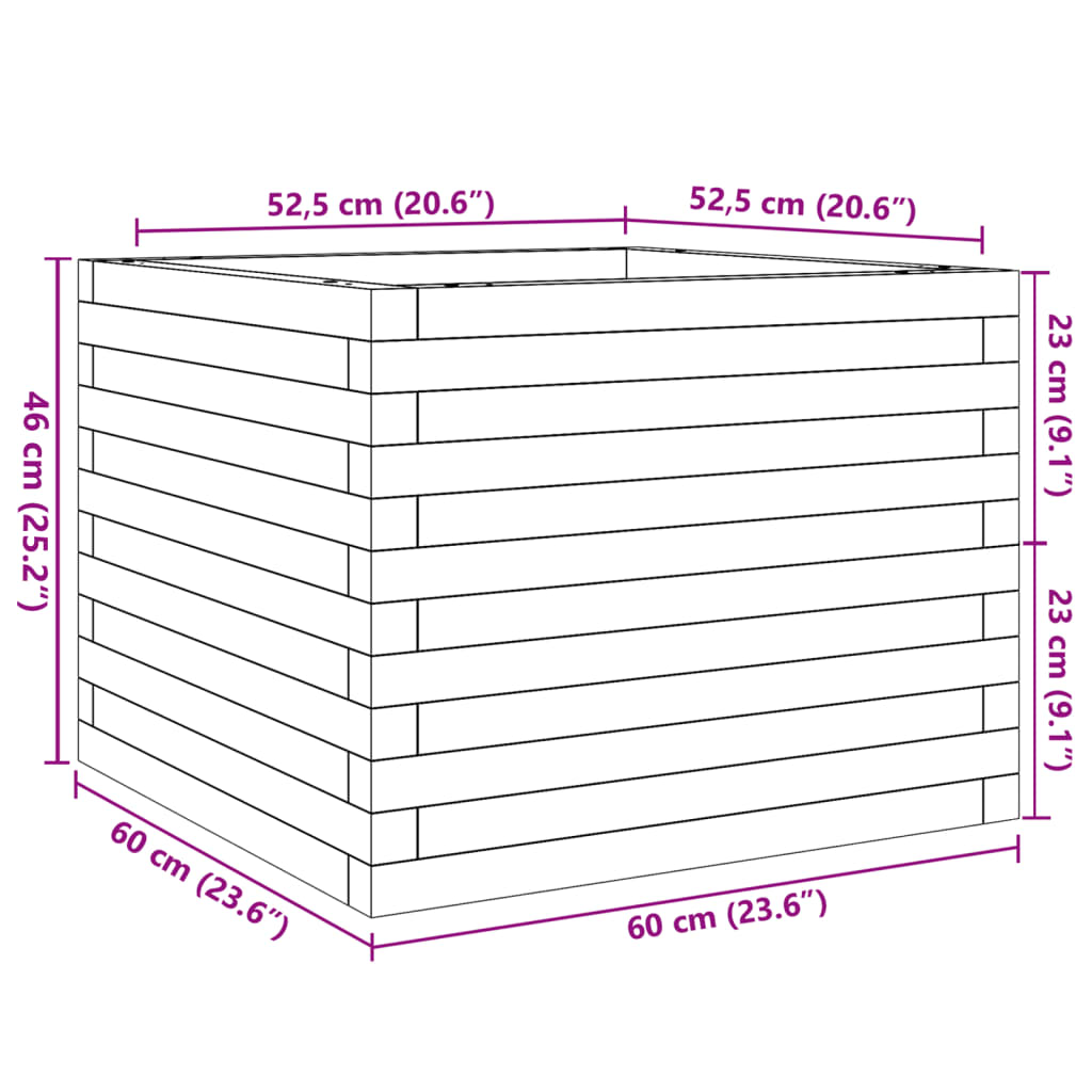 Fioriera Giardino Marrone Cera 60x60x46 cm Legno Massello Pino