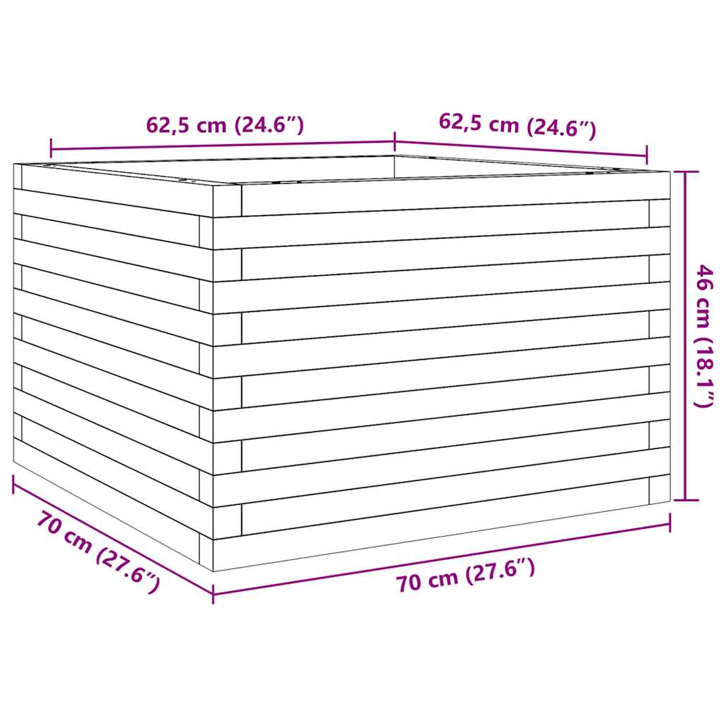 Fioriera Giardino Marrone Cera 70x70x46 cm Legno Massello Pino