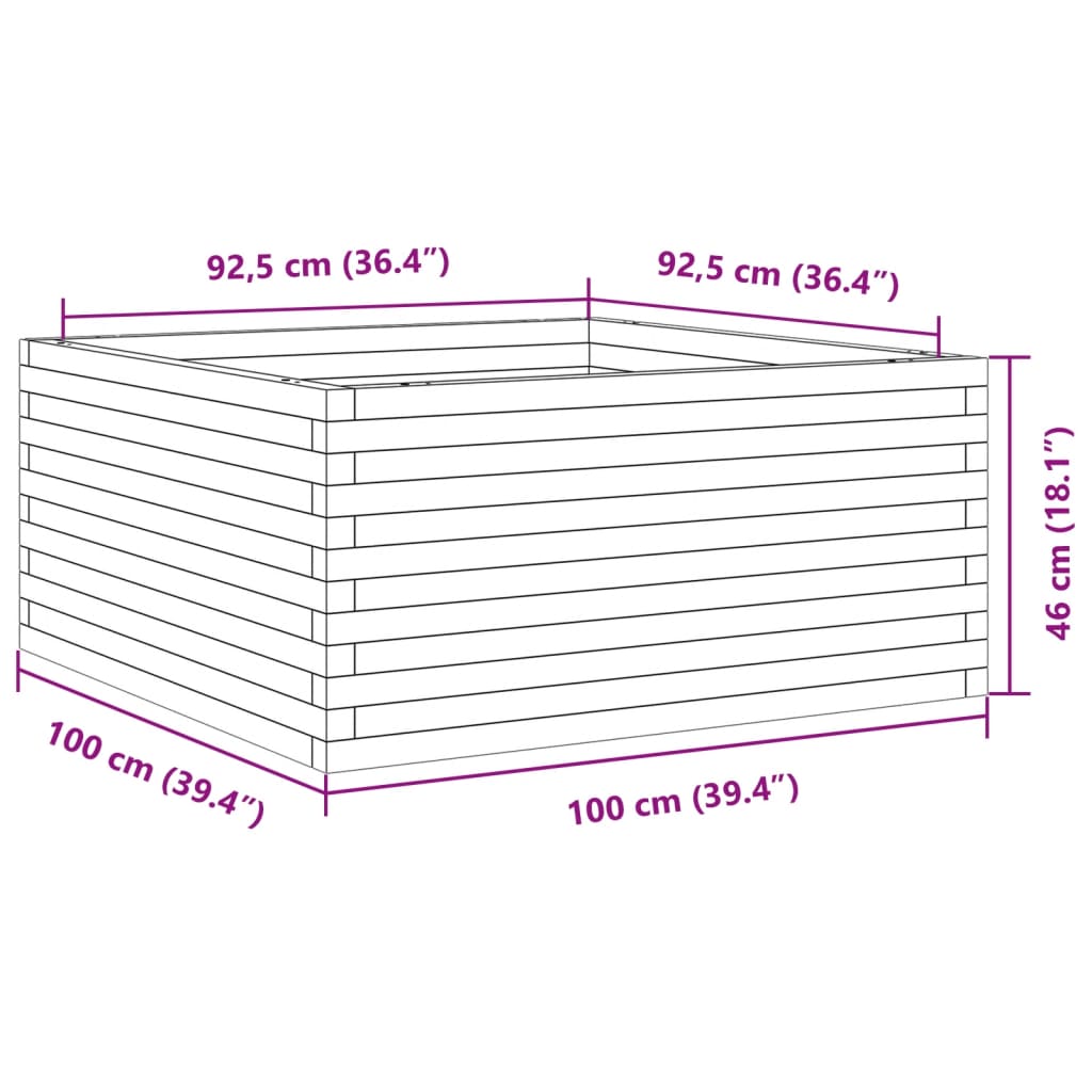 Fioriera Giardino 100x100x46 cm Legno Massello Pino