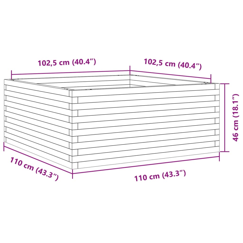 Fioriera Giardino Marrone Cera 110x110x46cm Legno Massello Pino