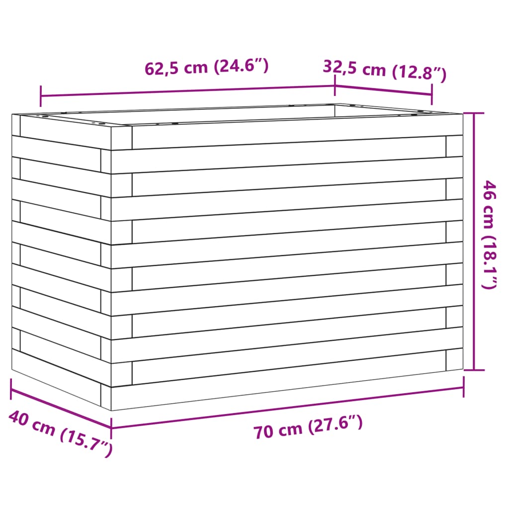 Fioriera Giardino Marrone Cera 70x40x46 cm Legno Massello Pino