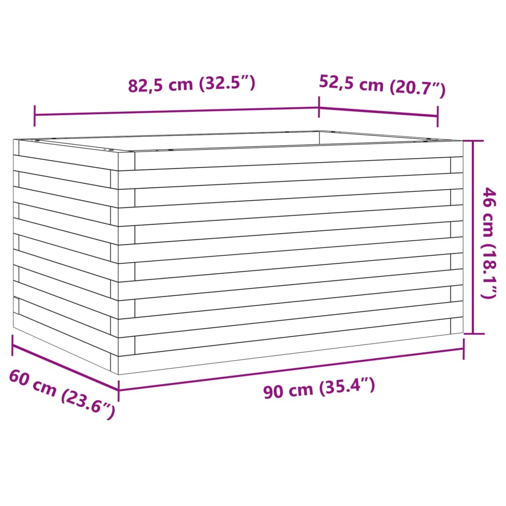 Fioriera da Giardino 90x60x46 cm in Legno Massello di Pino
