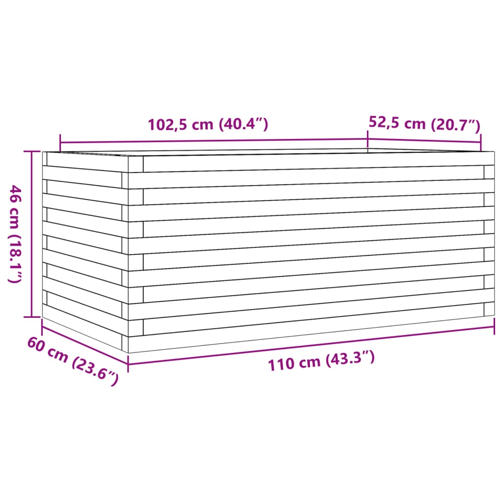 Fioriera da Giardino Bianca 110x60x46 cm Legno Massello di Pino