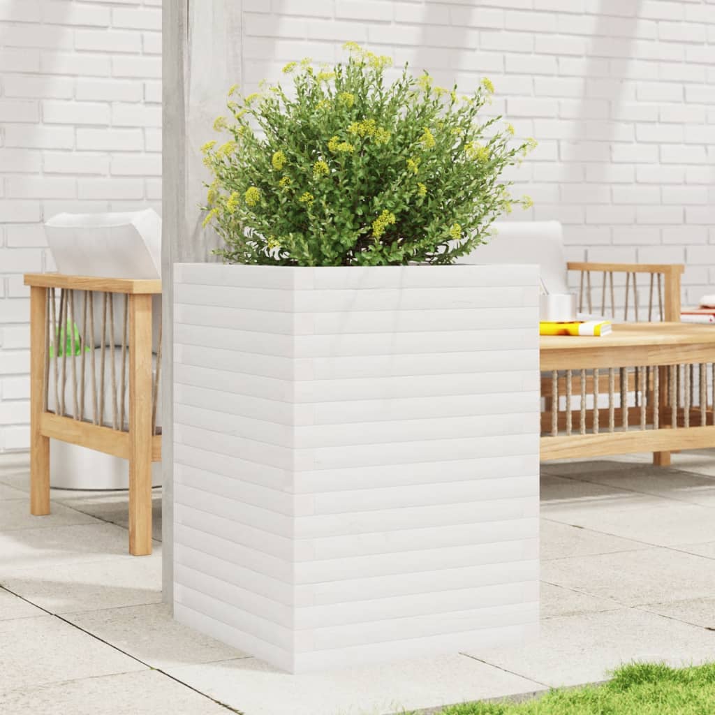 Fioriera da Giardino Bianca 50x50x68,5cm Legno Massello di Pino