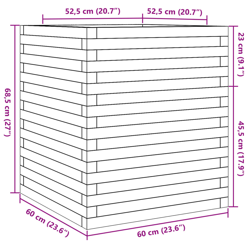 Fioriera da Giardino Bianca 60x60x68,5 m Legno Massello di Pino