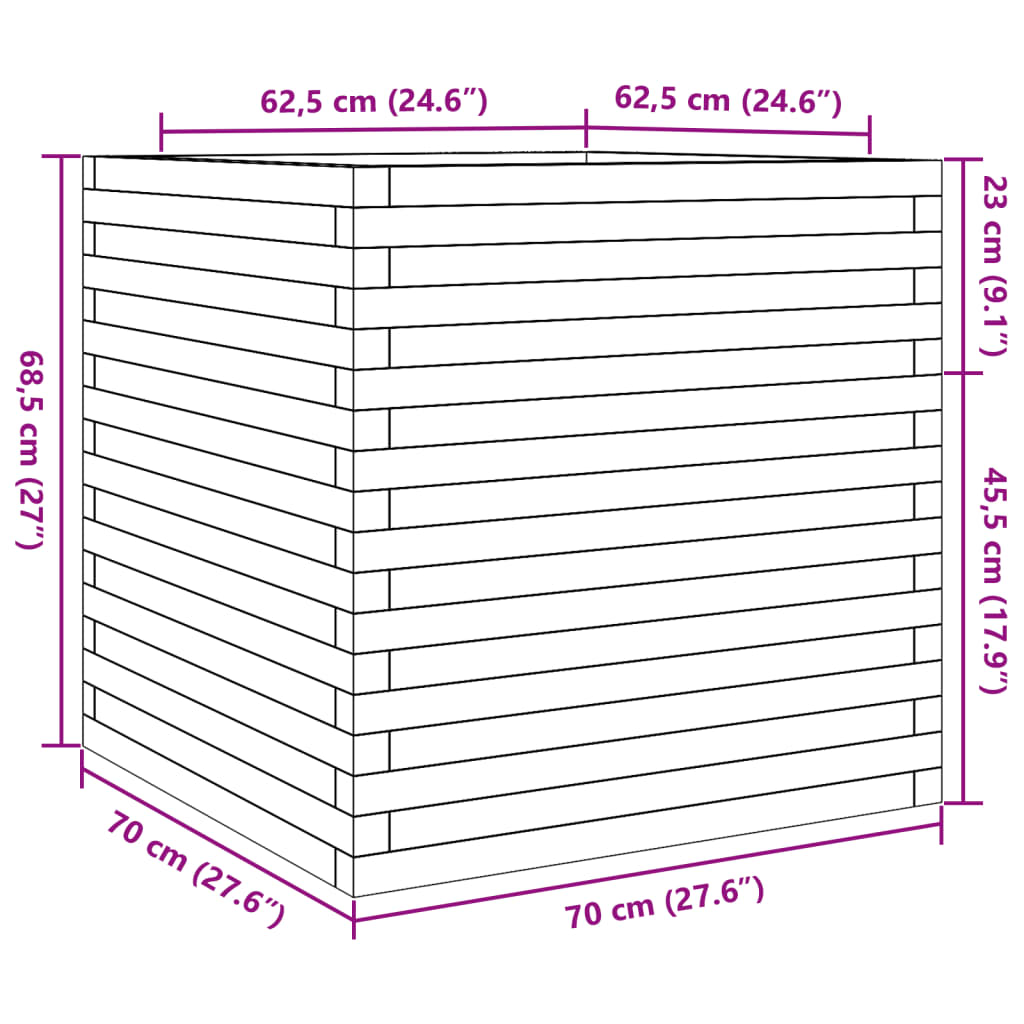 Fioriera da Giardino Bianca 70x70x68,5cm Legno Massello di Pino